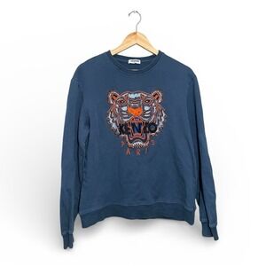 Kenzo Paris Sweatshirt Womens 2XL Slim Tiger Classic Embroidered Crewneck Blue
